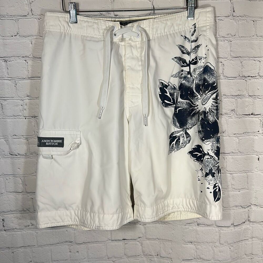 Abercrombie & Fitch Swim Trunks Mens White SwimWear Board shorts Floral